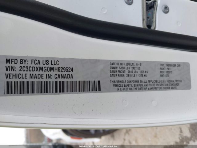 2C3CDXMG0MH629524 Dodge Charger Gt Awd