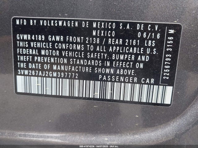 3VW267AJ2GM397772 Volkswagen Jetta 1.4t S