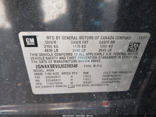 2GNAXSEV0J6238348 Chevrolet EQUINOX LT