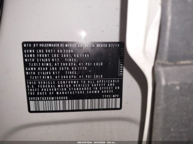3VV2B7AXXKM190608 Volkswagen Tiguan 2.0t Se/2.0t Sel/2.0t Sel R-line/2.0t Sel R-line Black