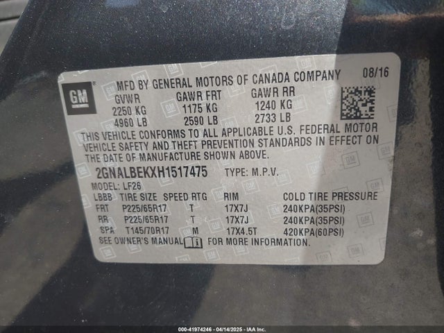 2GNALBEKXH1517475 Chevrolet EQUINOX LS