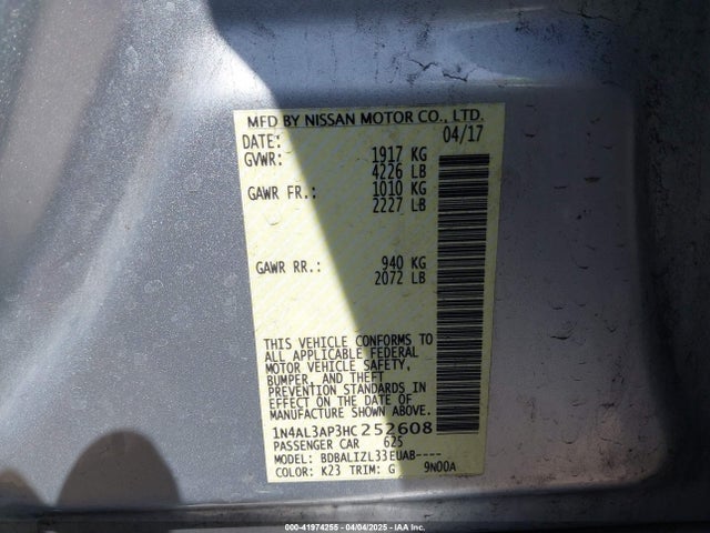 1N4AL3AP3HC252608 Nissan Altima 2.5 Sv