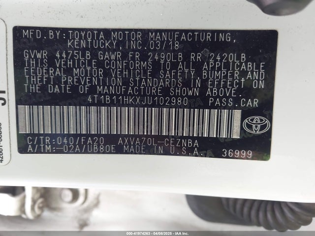 4T1B11HKXJU102980 Toyota CAMRY LE