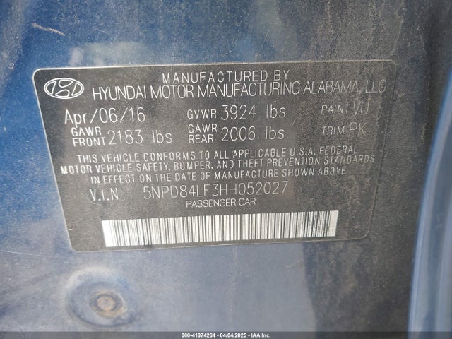 5NPD84LF3HH052027 Hyundai ELANTRA SE