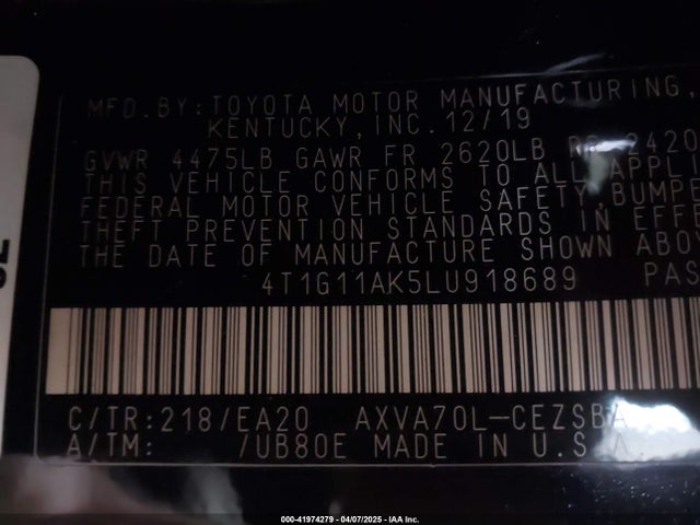 4T1G11AK5LU918689 Toyota CAMRY SE