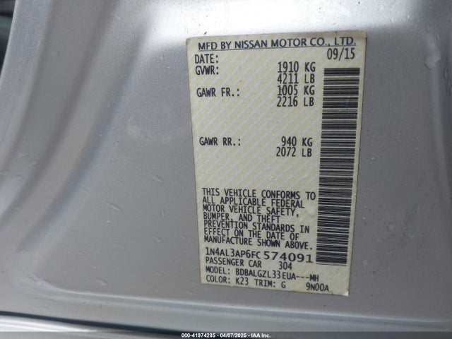 1N4AL3AP6FC574091 Nissan Altima 2.5 S