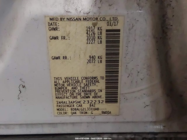 1N4AL3AP5HC232232 Nissan Altima 2.5 S