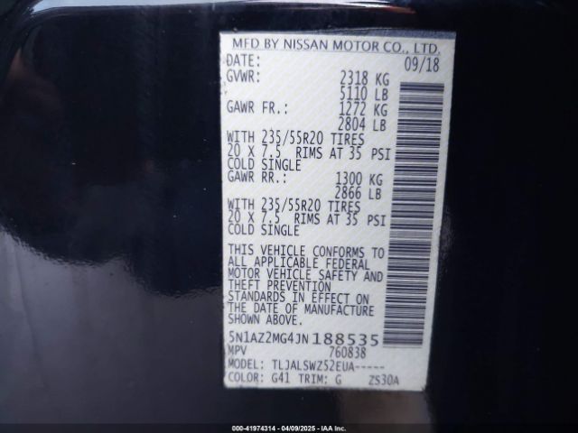 5N1AZ2MG4JN188535 Nissan Murano Platinum