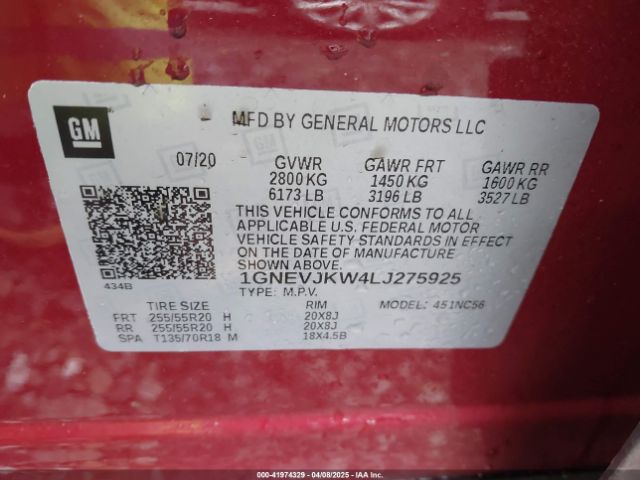 1GNEVJKW4LJ275925 Chevrolet Traverse Awd Rs