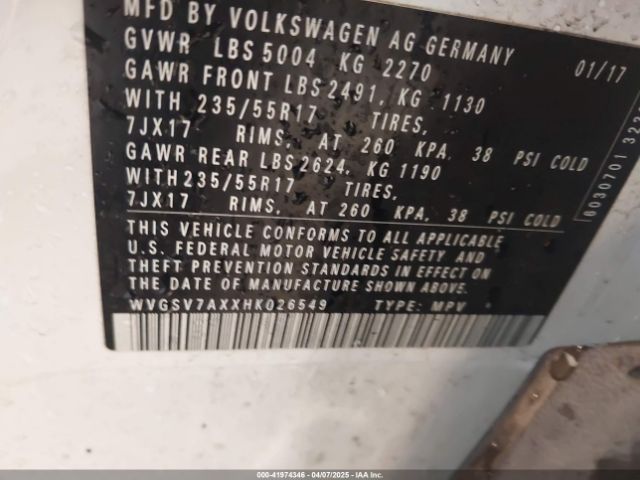 WVGSV7AXXHK026549 Volkswagen Tiguan 2.0t Wolfsburg Edition