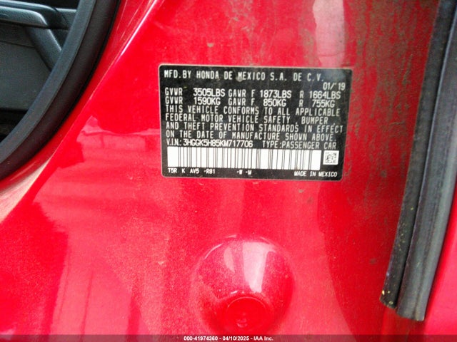 3HGGK5H85KM717706 Honda FIT EX