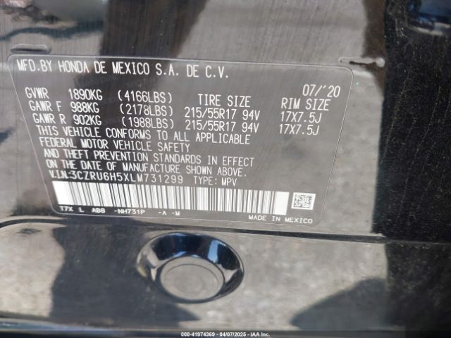 3CZRU6H5XLM731299 Honda Hr-v Awd Ex