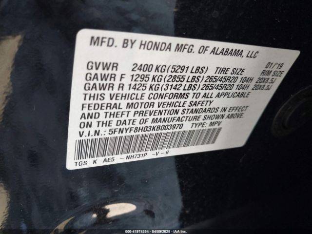 5FNYF8H03KB003970 Honda Passport Elite