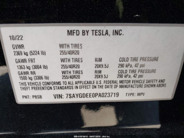 7SAYGDEE0PA023719 Tesla Model Y Awd/long Range Dual Motor All-wheel Drive