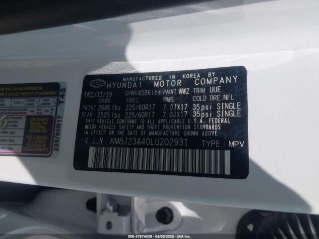KM8J23A40LU202931 Hyundai TUCSON SE