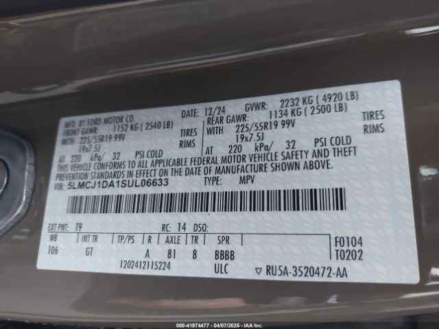 5LMCJ1DA1SUL06633 Lincoln gtdi-a