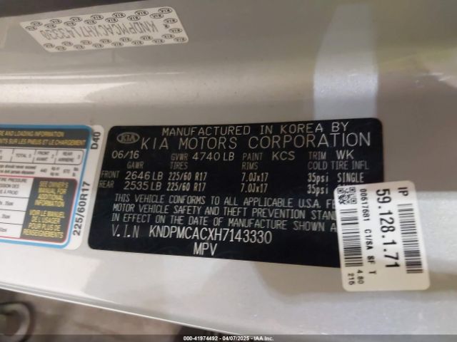KNDPMCACXH7143330 KIA Sportage Lx