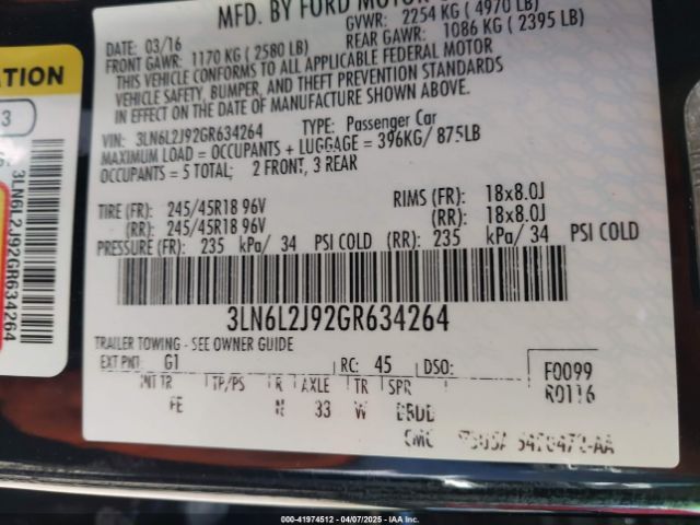 3LN6L2J92GR634264 Lincoln MKZ