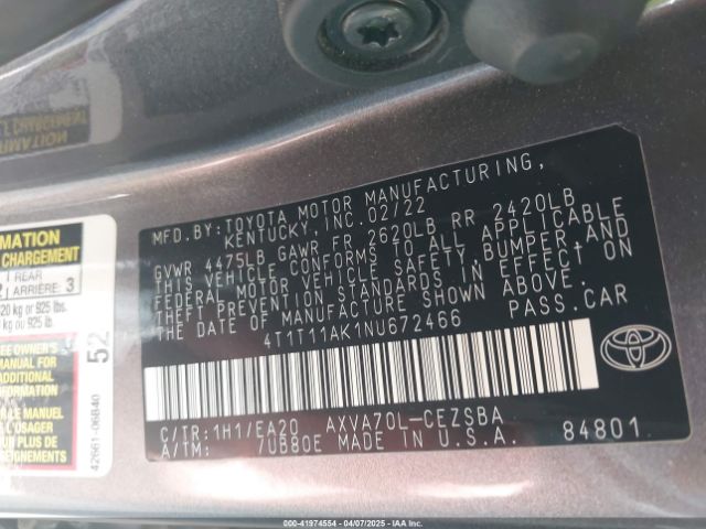 4T1T11AK1NU672466 Toyota CAMRY SE