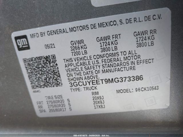 3GCUYEET9MG373386 Chevrolet Silverado 1500 4wd  Short Bed Rst