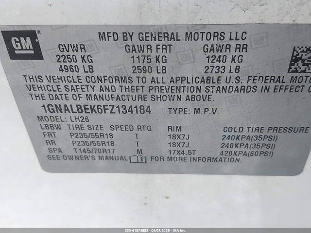 1GNALBEK6FZ134184 Chevrolet EQUINOX 1LT