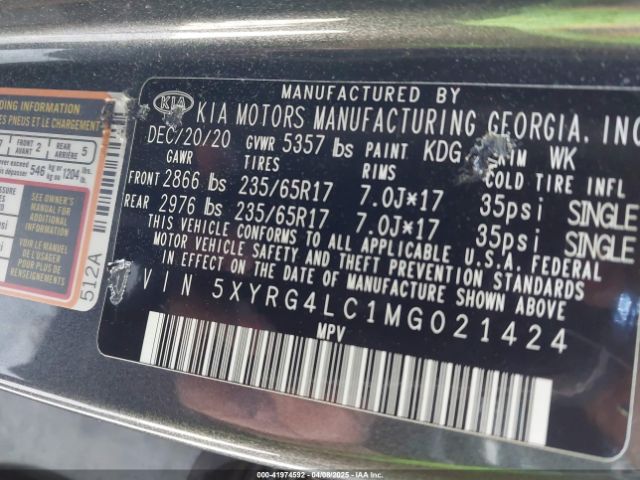 5XYRG4LC1MG021424 KIA SORENTO LX