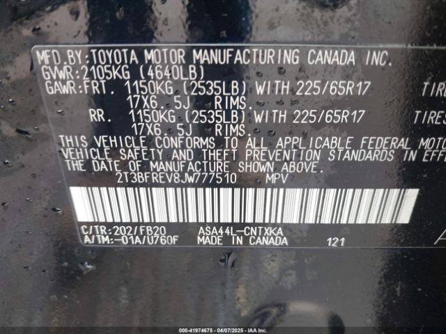 2T3BFREV8JW777510 Toyota RAV4 LE