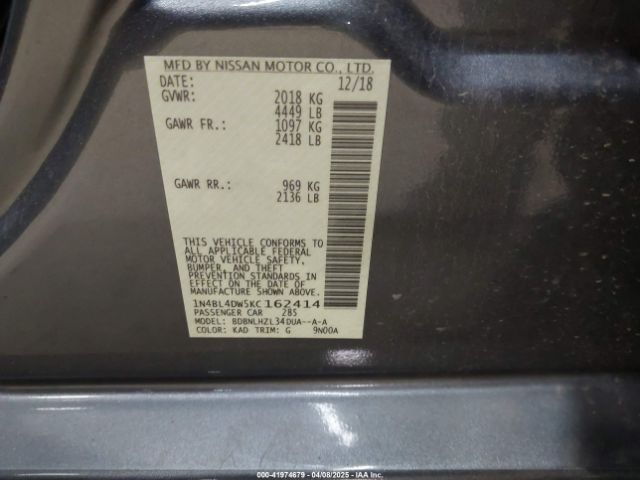 2019 NISSAN ALTIMA 1N4BL4DW5KC162414 Photo 8