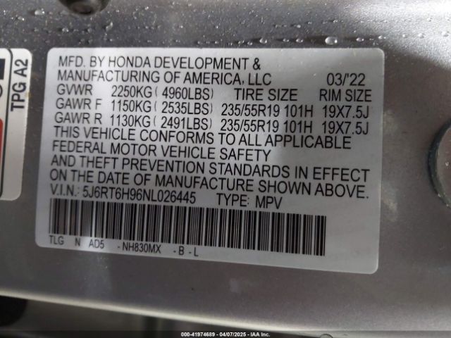 2022 HONDA CR-V 5J6RT6H96NL026445 Photo 8