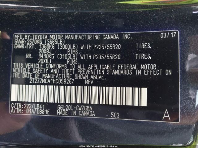 2T2ZZMCA1HC058267 Lexus RX 350