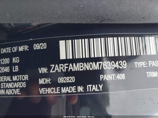 ZARFAMBN0M7639439 Alfa Romeo Giulia Ti Rwd