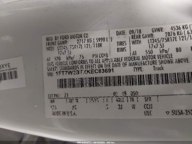 1FT7W2BTXKEC83691 Ford F-250 Xl