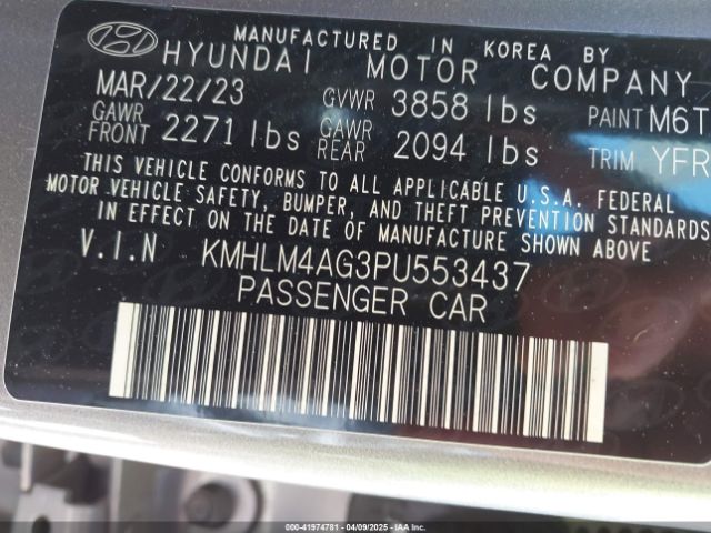 KMHLM4AG3PU553437 Hyundai ELANTRA SEL