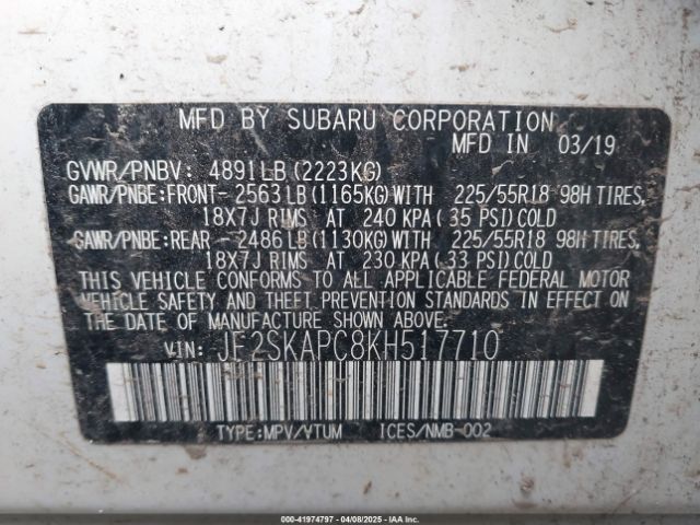 2019 SUBARU FORESTER JF2SKAPC8KH517710 Photo 8