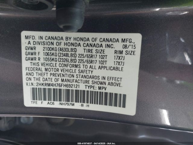 2HKRM4H76FH692121 Honda Cr-v Ex-l