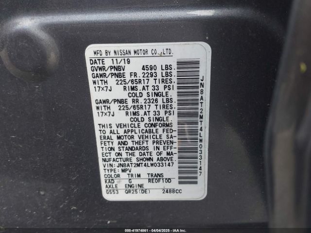 JN8AT2MT4LW033147 Nissan Rogue S Fwd