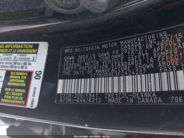 2T1BURHE3FC424207 Toyota COROLLA LE