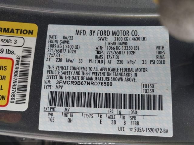 3FMCR9B67NRD76500 Ford Bronco Sport Big Bend