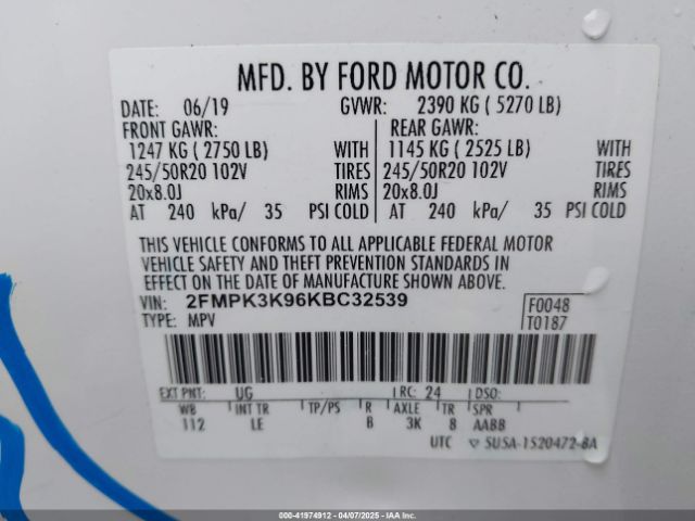 2FMPK3K96KBC32539 Ford Edge Titanium
