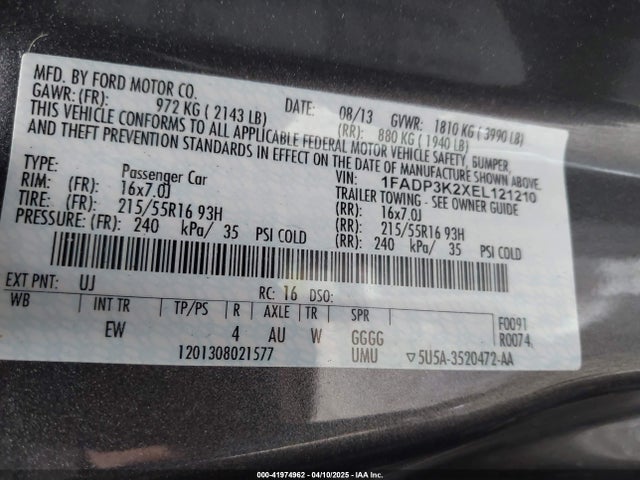 1FADP3K2XEL121210 Ford FOCUS SE