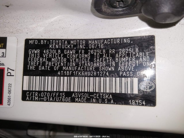 4T1BF1FK6HU281274 Toyota CAMRY SE