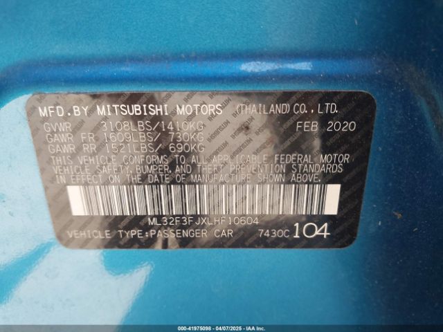 ML32F3FJXLHF10604 Mitsubishi Mirage G4 Es