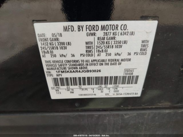 1FM5K8AR4JGB93026 Ford Police Interceptor Utility