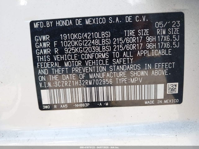 3CZRZ1H32RM702956 Honda Hr-v 2wd Lx