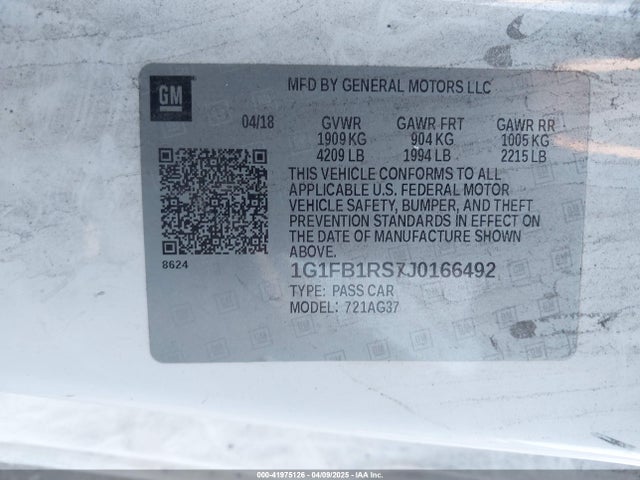 1G1FB1RS7J0166492 Chevrolet Camaro 1lt