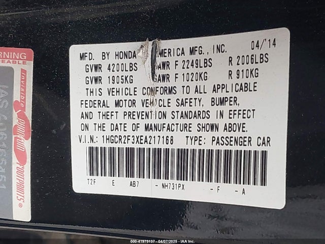 Honda ACCORD LX 2014 1HGCR2F3XEA217168 Image 9
