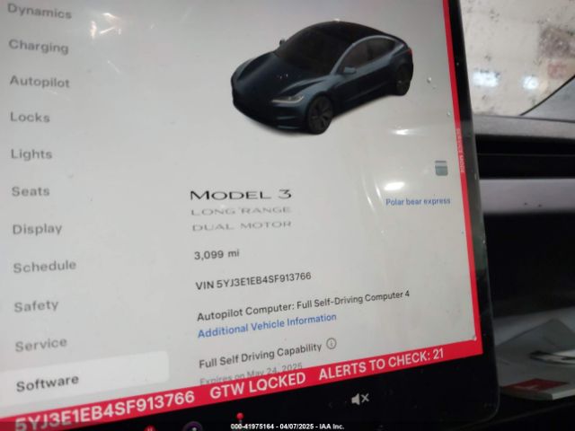 5YJ3E1EB4SF913766 Tesla Model 3 Long Range All-wheel Drive