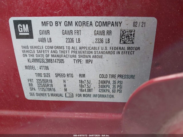 KL4MMGSL3MB147505 Buick Encore Gx Awd Essence