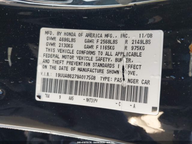 2009 ACURA TL 19UUA86279A017568 Photo 8