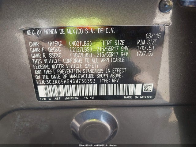3CZRU5H54GM738393 Honda HR-V EX